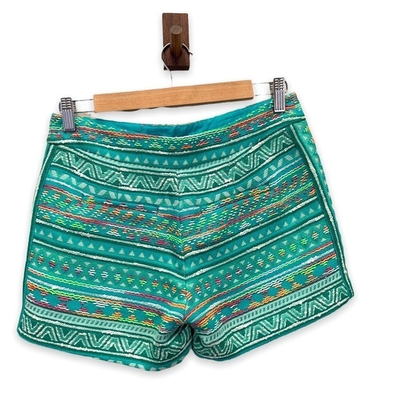 Anthropologie Shorts Womens 0 Green Teal Rainbow Aztec Embroidery Bohemian - Picture 8 of 11